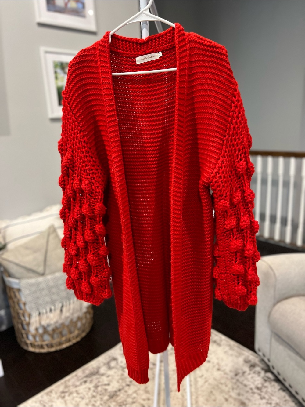 Simply Couture Red Chunky Bubble-Sleeve Cardigan- Medium